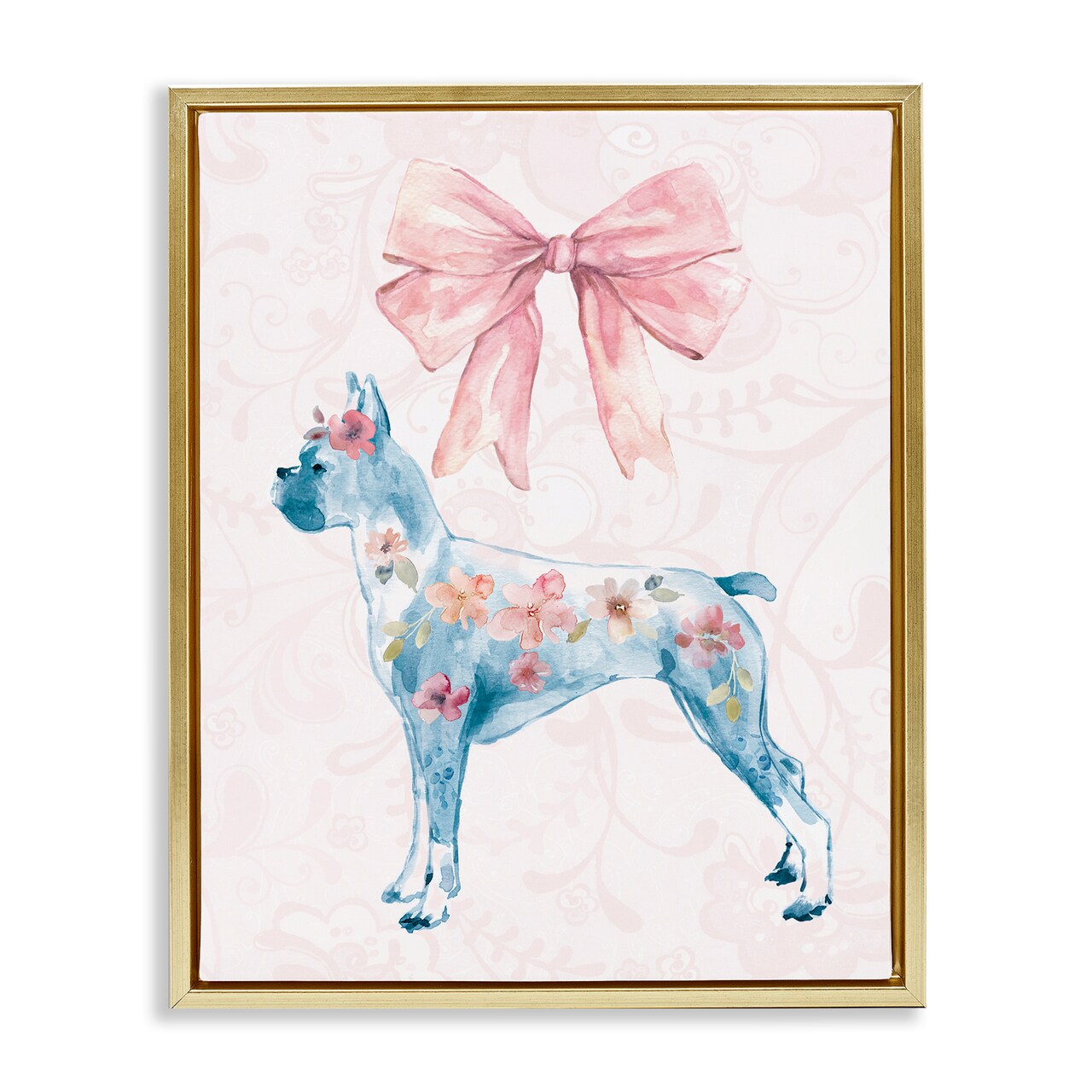 Stupell Industries Trendy Floral Dog Floating Frame Design by Carol Robinson